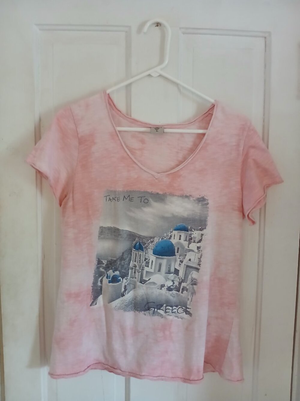 Take Me to Greece T Shirt Women's XL Pink 100% Cotton Travel Graphic